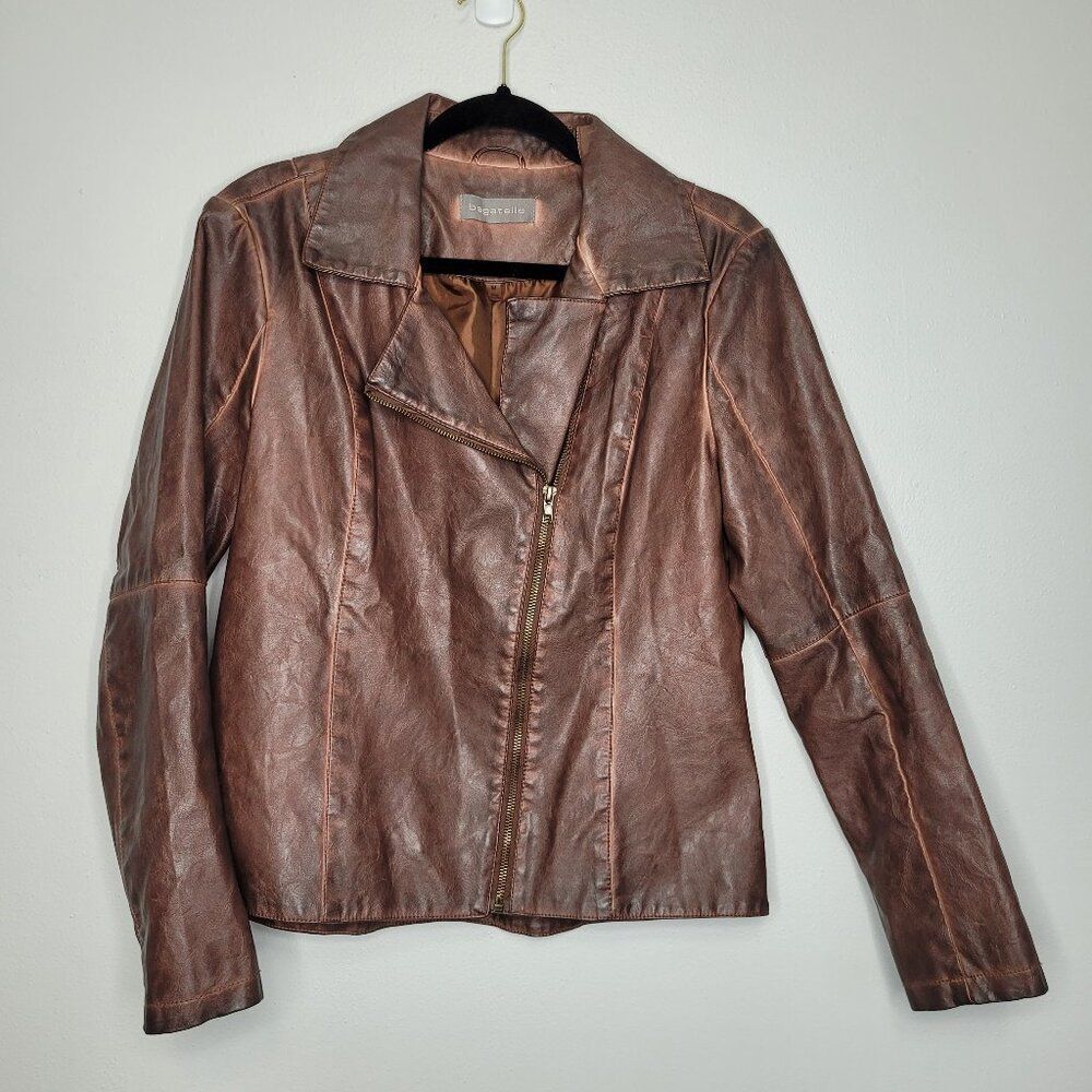 Bagatelle brown faux leather moto zip indie sleaze jacket size medium